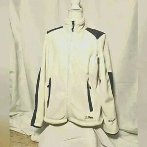 L.L. Bean Womens White w/Black Trim Polartec Zippered Front Fleece Jacket Size M